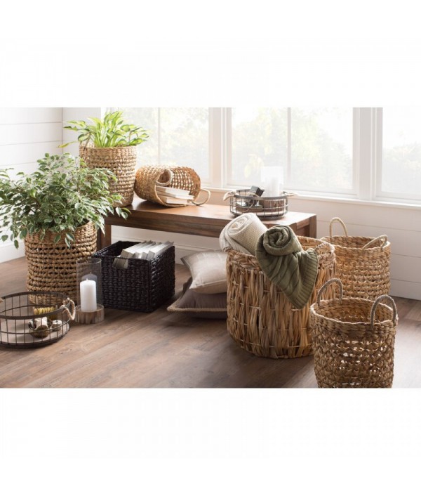 Modern stylish round floor wicker basket