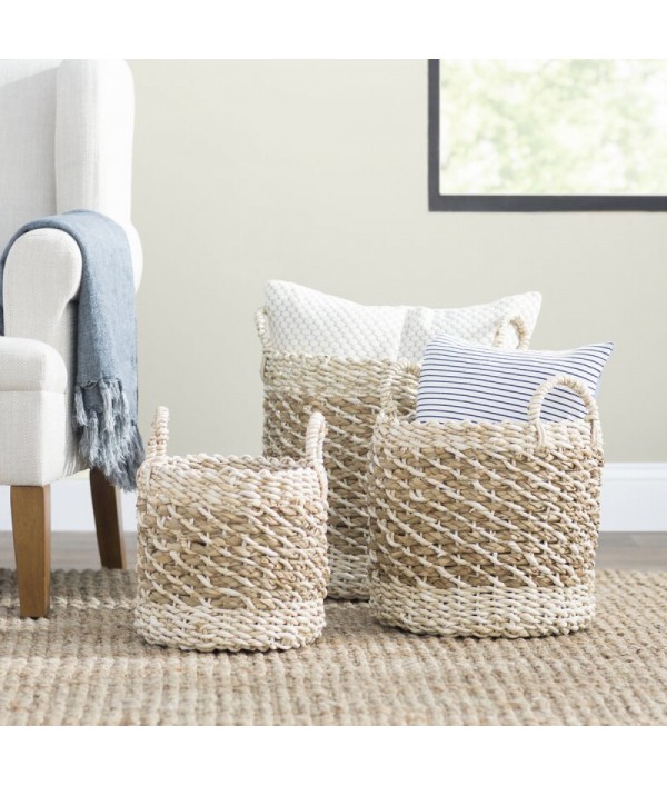 3-piece wicker portable storage basket set