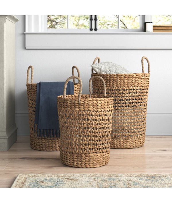 Seaweed woven wicker basket se...