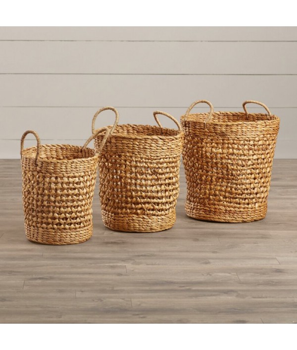 Seaweed woven wicker basket set (3 pieces)