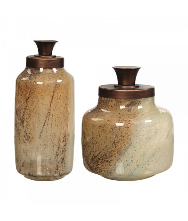 Glass 2 Piece Decorative Bottle Set